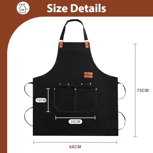 Adjustable Chef Apron with 4 Pockets - Durable Cotton Blend for Kitchen