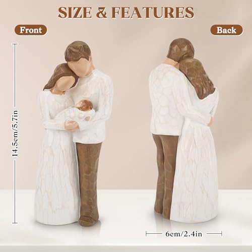 Family of Three Figurine for New Parents, Hand-Painted Resin Statue