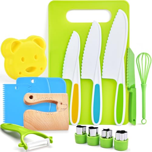 Kids Kitchen Knife Set with Wooden and Plastic Knives for Safe Cooking