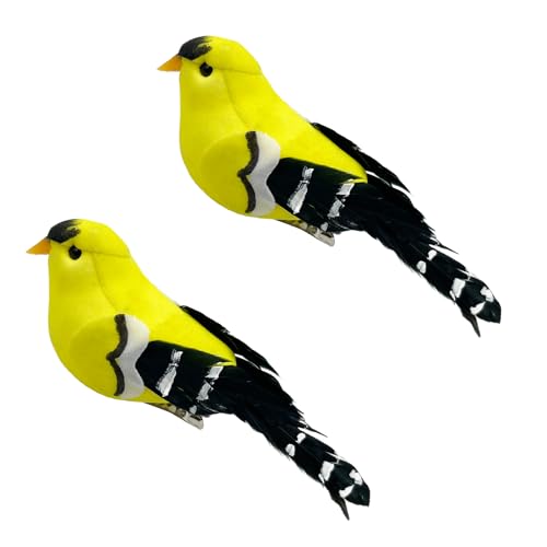 Artificial Feathered Goldfinch Ornaments with Clips, 2 Pack Foam Birds