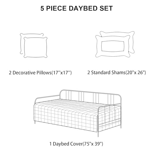 5-Piece Twin Daybed Cover Set - Quilted Microfiber Bedding with Shams, Gray