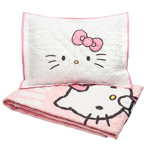 Hello Kitty Twin Quilt Set Pink 2-Piece Soft Polyester Bedding - Jay Franco