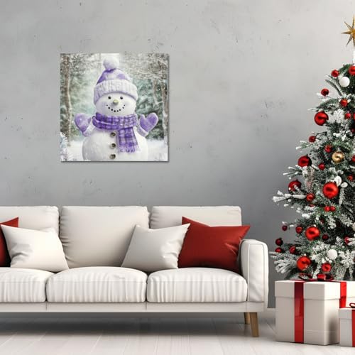 Christmas Snowman Wall Art Canvas Poster - Purple, 20 x 20 Inches