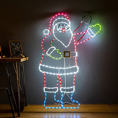 5FT Lighted Waving Santa Claus Neon Christmas Decoration for Yard & Indoor Holiday Party
