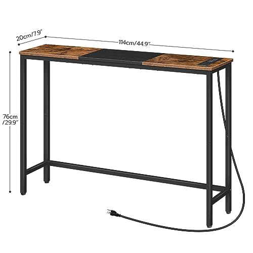 Narrow Console Table with Power Outlets, 45-Inch Slim Sofa Table
