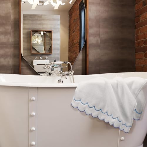 2-Pack Scalloped Edge Cotton Hand Towels - Soft & Absorbent 600 GSM Bathroom Set