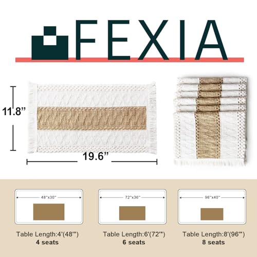 Boho Macrame Placemats Set of 6, Woven Burlap Farmhouse Dining Table Mats
