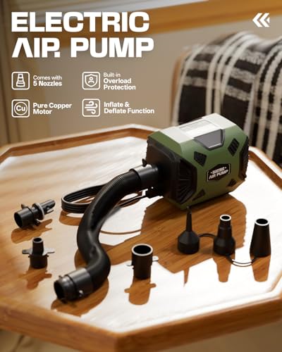 600W Electric Air Pump for Fast Inflation & Deflation - 5 Nozzles Included
