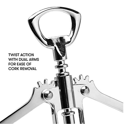 Cooking Light Premium Stainless Steel Winged Corkscrew Wine Opener - Portable All-in-One Bottle Opener, Black, Model: Wing Wine Opener