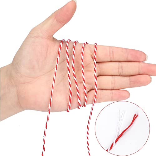KINGLAKE 2MM x 328ft Red White Cotton Twine Holiday Gift Wrap & Crafts
