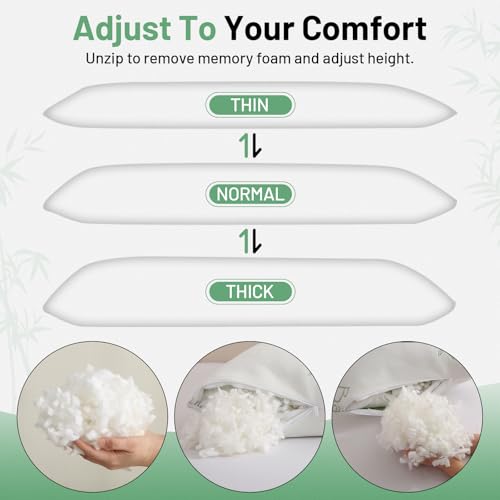 Memory Foam Body Pillow for Side Sleepers - Adjustable Firmness 20x54 Inch