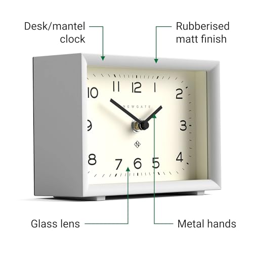 Contemporary Rectangular Desk Clock with Silent Sweep Movement - White