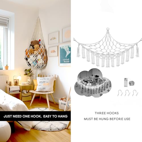 Boho Macrame Stuffed Animal Hammock for Corner Storage