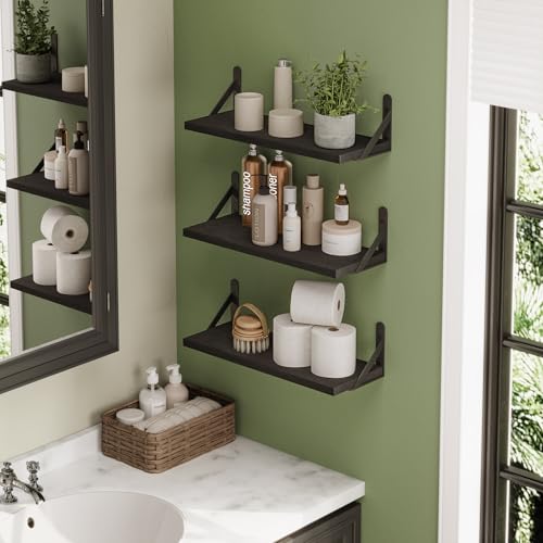 16.5-inch Floating Wall Shelves, Rustic Wood Storage Set of 6