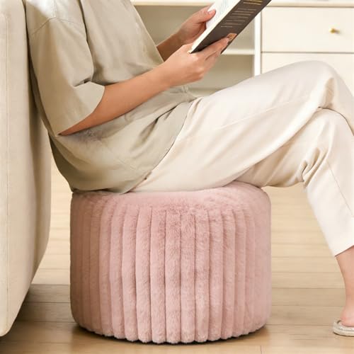 2-Piece Faux Rabbit Fur Pouf Ottoman Cover, 20x15 Inch Unstuffed Footrest