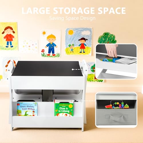 Kids Wooden Activity Table and 2 Chairs Set with Storage and Blackboard