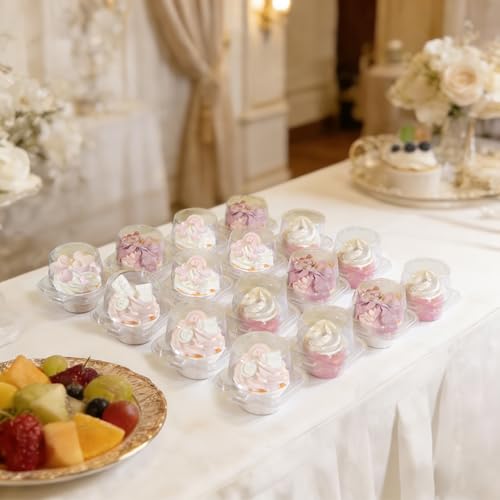 50 Pack Clear Individual Cupcake Containers - Stackable Plastic Boxes