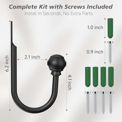 Black Metal Curtain Holdbacks - Wall-Mounted Drape Tieback Hooks (Set of 2)