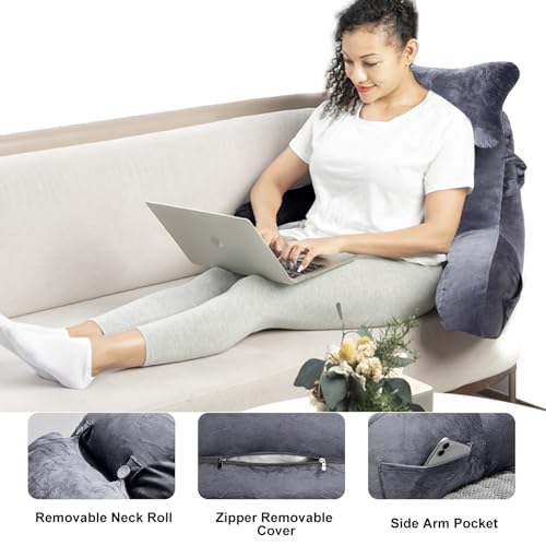 Comfortable Reading Pillow with Arm Support and Pockets - Dark Grey