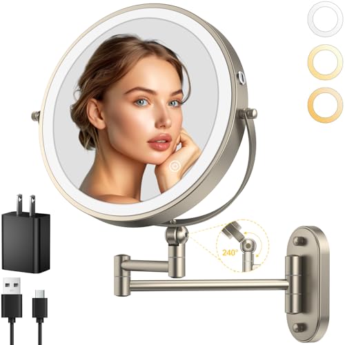 IMIKONA 9" Wall Mounted Lighted Makeup Mirror,4000mAh Rechargeable