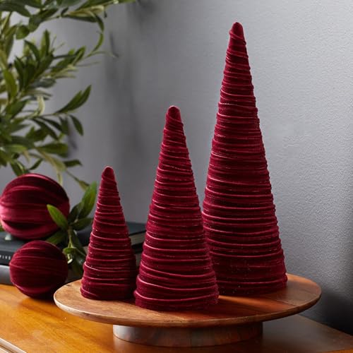 Set of 3 Burgundy Velvet Trees - Holiday Decor, Handmade Craftsmanship