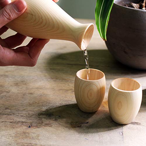 IPPINKA Handmade Japanese Wooden Sake Cups Set of 2 - Hinoki Cypress, Traditional Craftsmanship