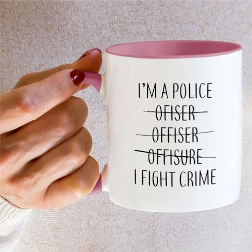 Retreez Funny I'm a Police Officer 11 oz White Mug with Pink Handle – Double-Sided