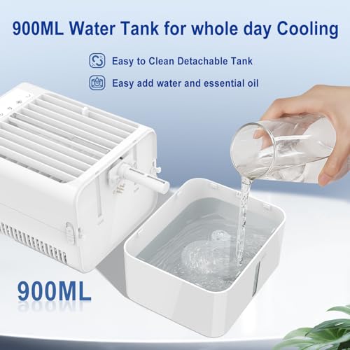 Portable Air Conditioner Fan, 900ml Desktop Evaporative Cooler with 3 Speeds, 120° Oscillation & Timer