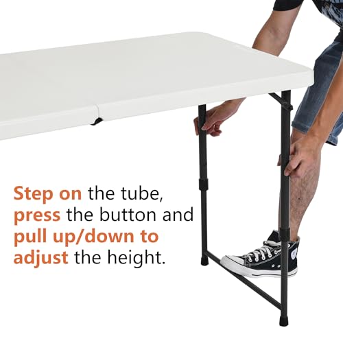 4-Foot Rectangular Folding Table with 4 Adjustable Height Settings & Handle