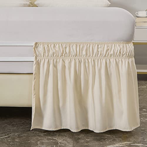Wrap Around Elastic Bed Skirt - 16-Inch Drop Dust Ruffle (Queen/King, Beige)