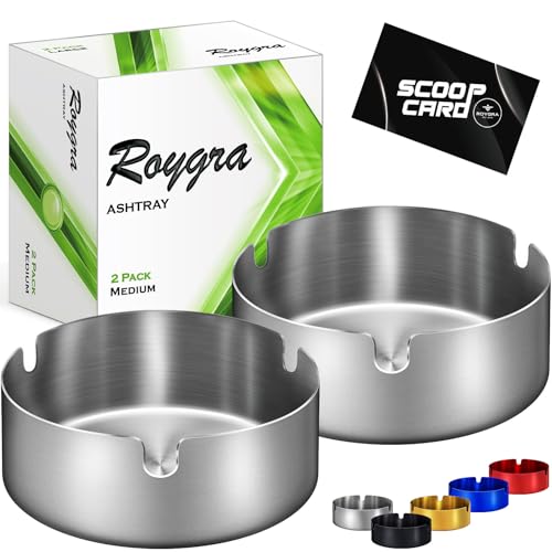 Stainless Steel Ashtray Set, 2-Pack Outdoor Indoor Smoking Tray with 3 Holders
