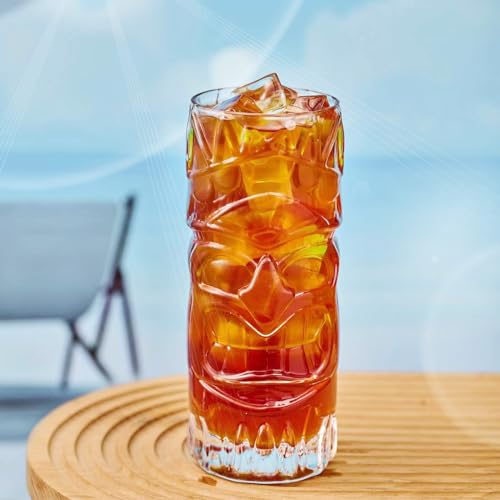Set of 4 Clear Tiki Glasses, 16 Oz Tropical Cocktail Tumblers for Barware