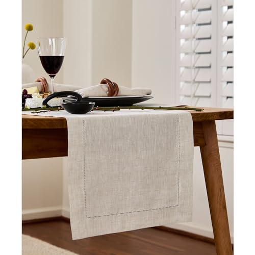 100% Pure European Flax Linen Table Runner, 14 x 108 Inch Hemstitch