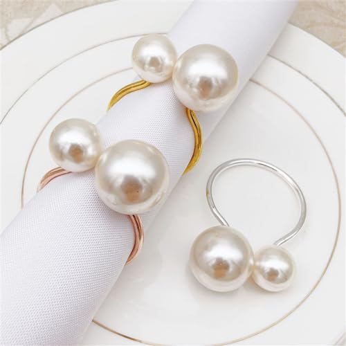 Round-Rose Gold Pearl Napkin Rings Set of 6 for Wedding & Party Table Decorations