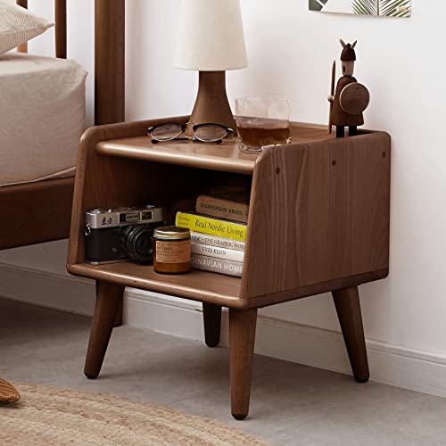 Solid Wood Kids Nightstand with Open Storage Shelf, Modern Bedside Table
