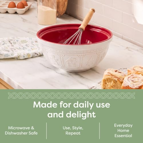 Demdaco Festive 126 oz Mixing Bowl with Whisk Set — Red & White