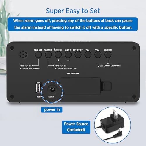 Digital Alarm Clock for Bedrooms with Large LED Display & USB Charger
