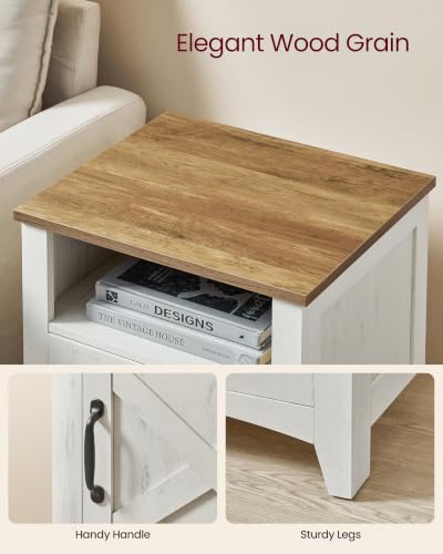 VASAGLE Farmhouse Nightstands Set of 2 with Barn Doors - Rustic White & Honey Brown, No Power