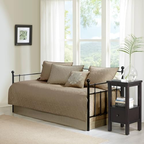 Classic Quilted Daybed Cover Set - 6 Piece Reversible Bedding, Khaki (39"x75")