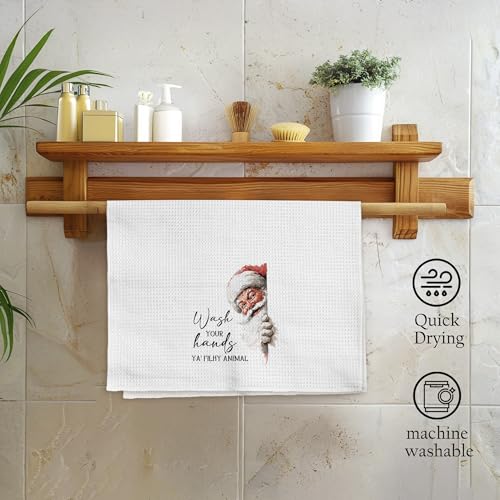 Qskjre Santa Claus Christmas Bathroom Towels - Funny Hand Towel, 16x24 Inch, Holiday Decor, Santa-1