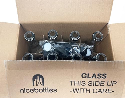 12 Oz Clear Glass Woozy Bottles with Black Screw Caps, 12-Pack