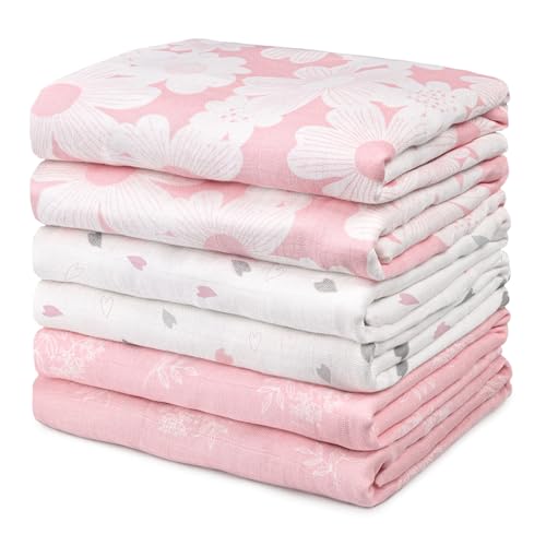 GLLQUEN BABY Muslin Swaddle Blankets 6-Pack - Soft Cotton Receiving Blankets