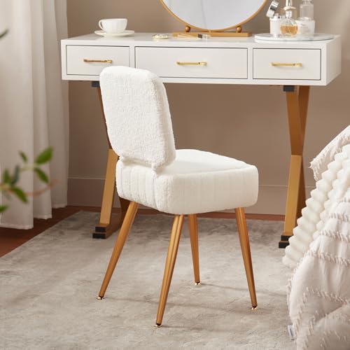 Teddy Velvet Vanity Chair with Hidden Storage and Folding Back, White