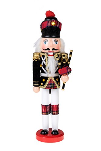 Clever Creations Black Scottish Bagpiper 12-Inch Traditional Wooden Nutcracker Christmas Decor