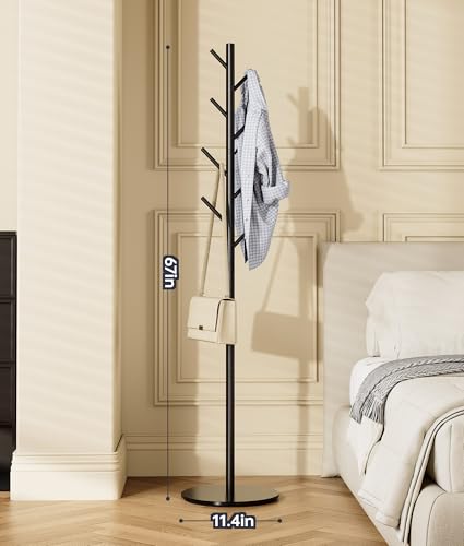Freestanding Metal Coat Rack with Sintered Stone Base and 8 Hooks