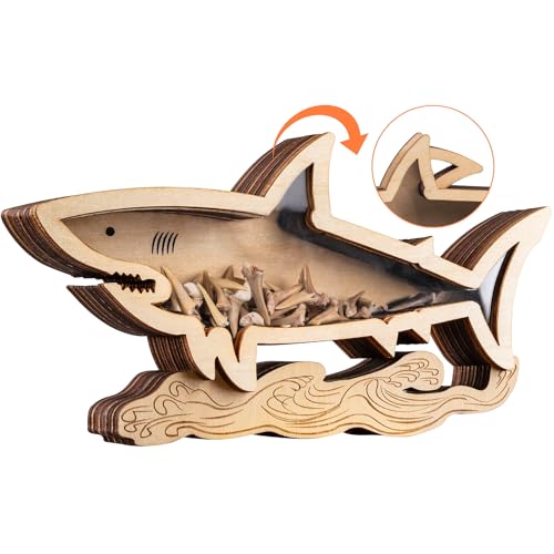 8.7 Inch Wooden Shark Tooth Display Case Shadow Box for Collectors