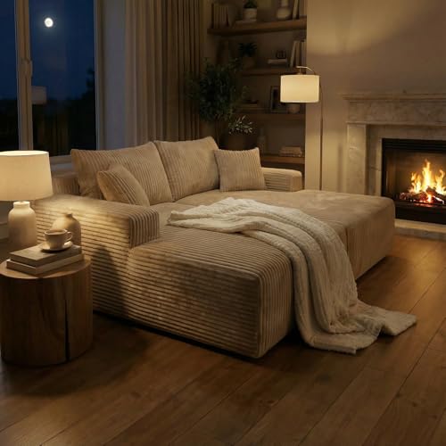 Oversized Modular Corduroy Loveseat Chaise Lounge with 4 Pillows