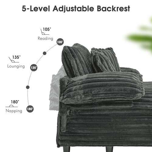 Oversized Chaise Lounge Chair with Adjustable Backrest, Dark Grey