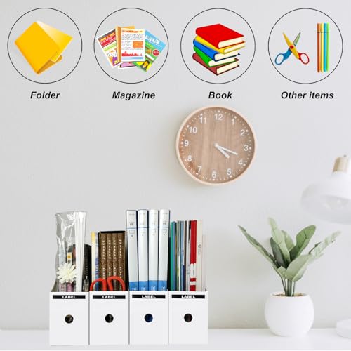 2 Pack White Cardboard Magazine File Holders for Desk and Shelf Storage