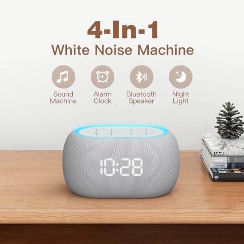 White Noise Sound Machine Alarm Clock with Bluetooth Speaker & 7 Night Lights